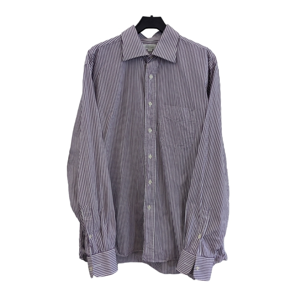Barney's New York,plum and white striped,button up, 100% cotton 16 X 36